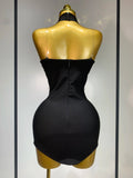 Sparkly Rhinestones Chain Bodycon Strapless Mini Bandage Dress Women Backless Luxury Birthday Evening Party Club Dresses