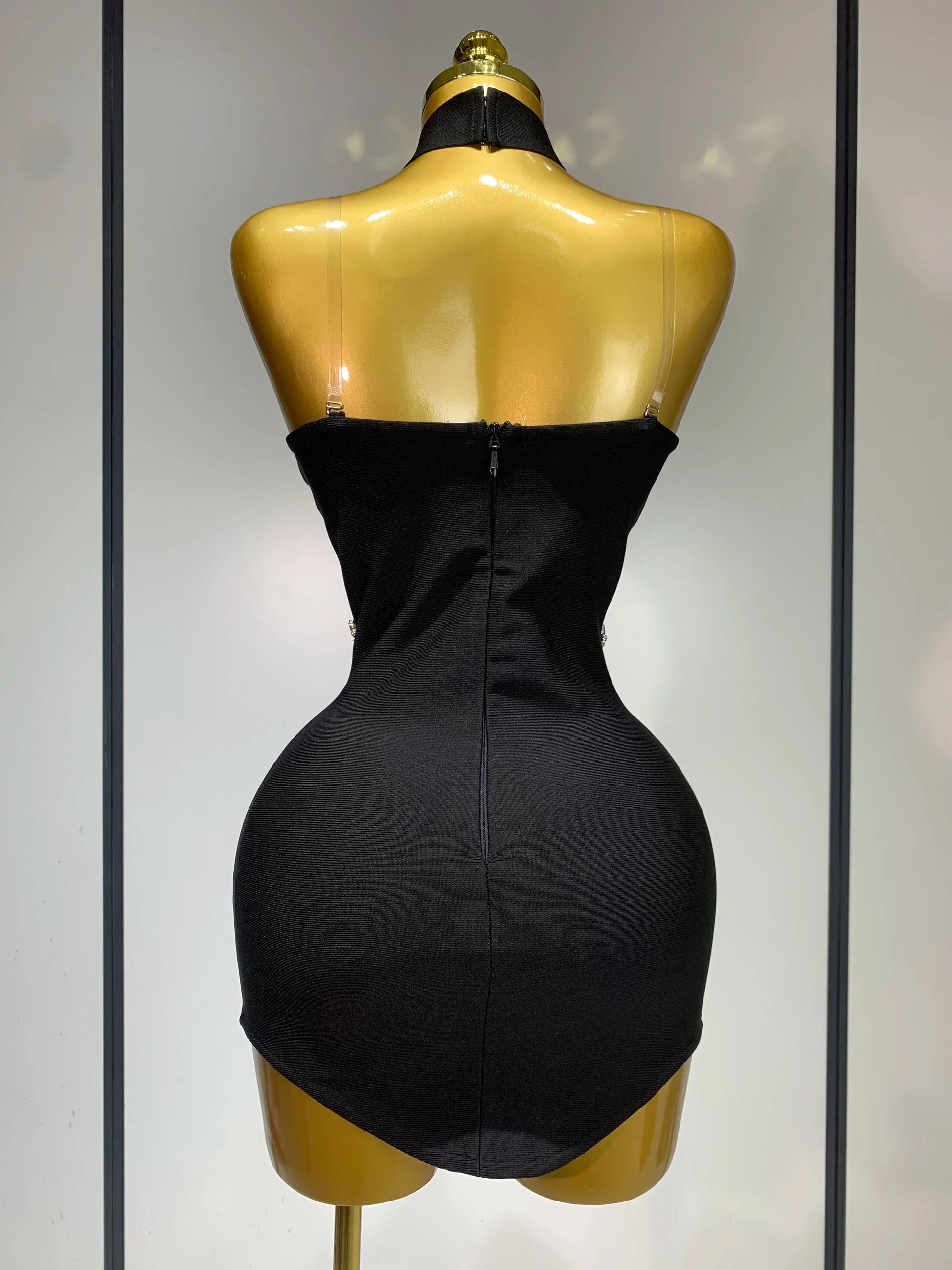 Sparkly Rhinestones Chain Bodycon Strapless Mini Bandage Dress Women Backless Luxury Birthday Evening Party Club Dresses