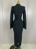 Sexy Long Sleeve Diamonds Maxi Long Bodycon Bandage Dress Women Celebrity Elegant Evening Party Luxury Birthday Dresses