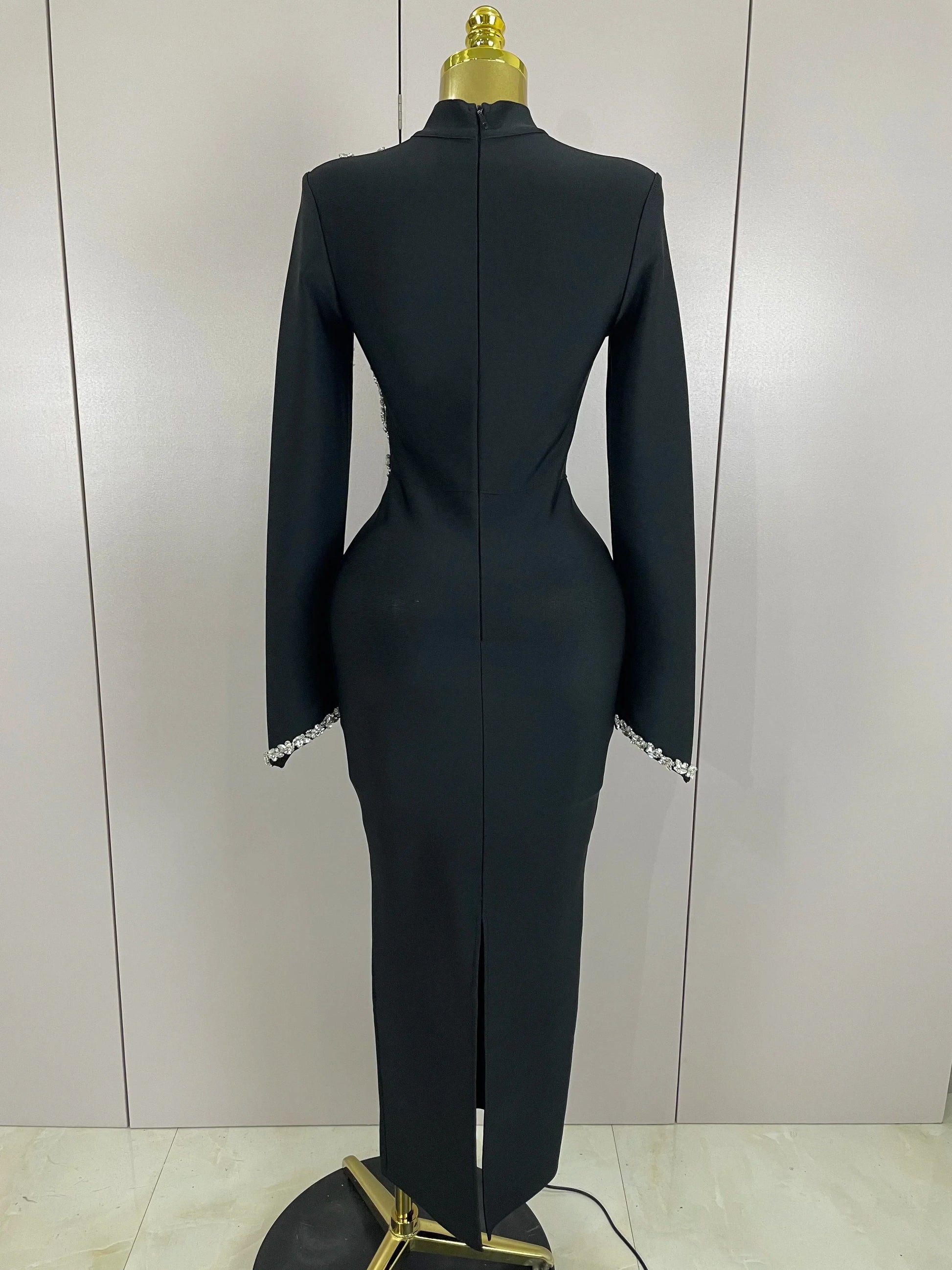 Sexy Long Sleeve Diamonds Maxi Long Bodycon Bandage Dress Women Celebrity Elegant Evening Party Luxury Birthday Dresses
