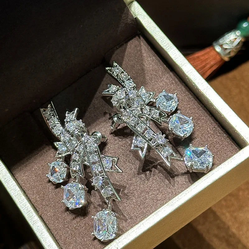 Silver Color Zircon Bridal Earrings CZ Cubic Zirconia Wedding Earring For Brides Bridesmaids Accessories Women Prom Jewelry