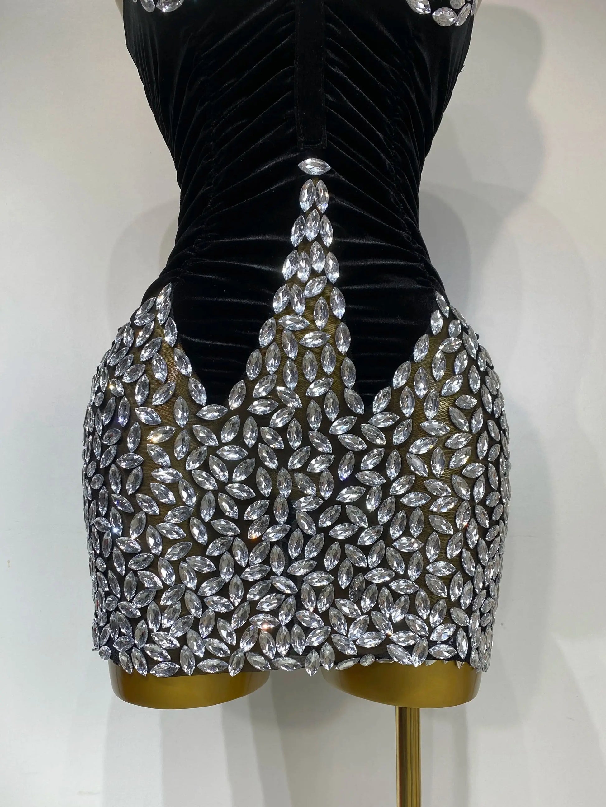 Women Sexy Bodycon Mini Dress Nightclub Elegant Evening Party Birthday Dress Celebrity Singer Shining Diamond Stage Costume