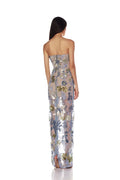 Sequin Flower Embroidery Sexy Mesh See Through Strapless Ankle Length Dress Woman Evening Party Dress Celebrity Cocktail Vestido