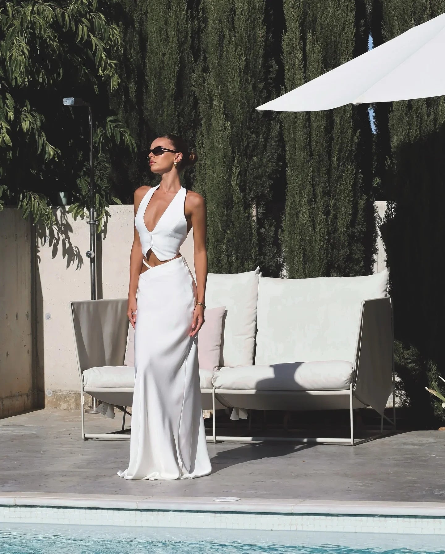 Women Celebrity Sexy Backless Halter Black White Summer Skirt Set 2024 Elegant Evening Club Party Outfits