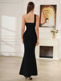 2024 Sexy Women's Wear Beaded Water Diamond Bandage Dress One Shoulder Sleeveless Bodycon Off the Back Long Dress Party Vestido