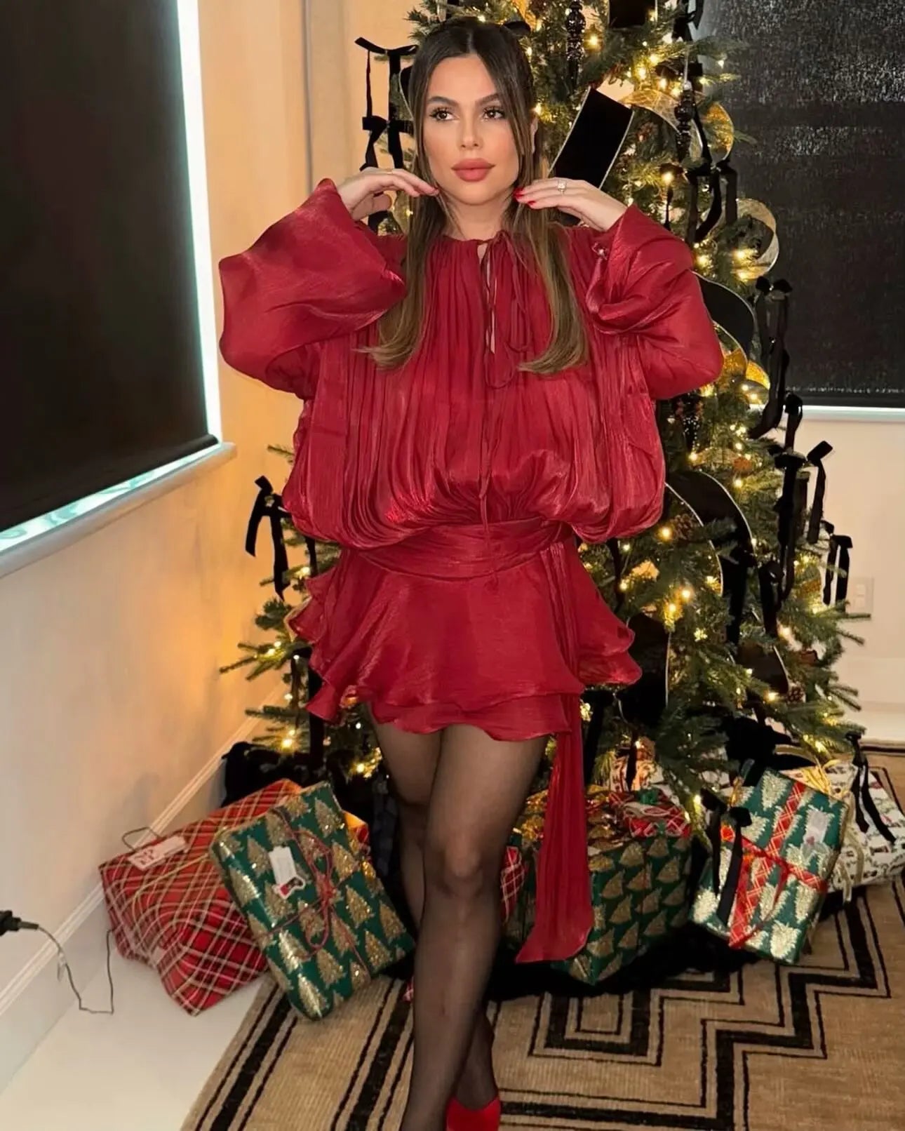 Christmas Style Women Long Puff Sleeve Sexy Ball Gown Mini Dress Celebrate Birthday Party Vacation Outfit