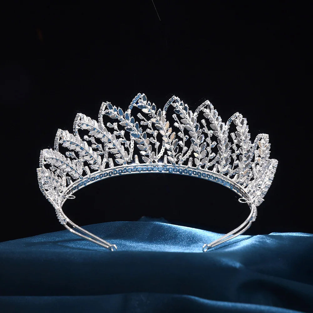 Zircon Tiaras and Crowns Zirconia Leaf Headpiece For Brides Women Pageant Prom Headband Wedding Accessories Bridal Hair Jewelry