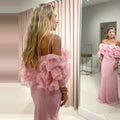 Pink Chiffon Prom Dresses Spaghetti strap Wedding Banquet Party Dress Pleated Women Evening Gown Dress Pink