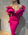 Red Blue Women Sexy Off the Shoulder Crystal Halter Bodycon Long Bandage Dress Celebrate Evening Party Cocktail Outfit Fuchsia