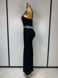 Women Celebrity Sexy Halter Diamonds Black Midi Bodycon Bandage Dress Elegant Evening Club Party Outfit Luxury Birthday Dress
