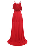 Red Color Women Sexy Strap Sleeveless Florals Loose Floor-Length Dress Celebrate Evening Party Wedding Mermaid Dress