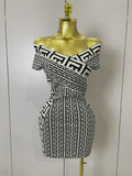 Women Sexy Jacquard Slash Neck Off Shoulder Bodycon Mini Bandage Dress Elegant Evening Birthday Party Dress black