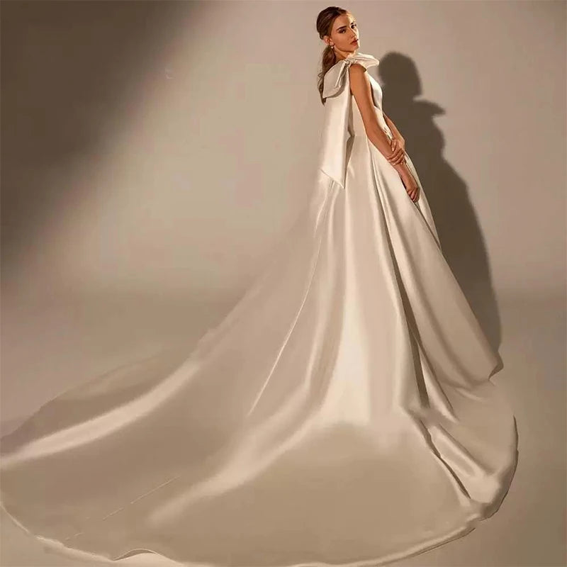 One Shoulder Sweetheart Bridal Long Gown Elegant A-Line Wedding Dress Simple Satin Train Robe De Mariée