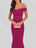 Spring Sexy Women Hollow Cut Design Bandage Dress with One Collar Shoulders Bodycon Backless Midi Dress Club Party Vestidos