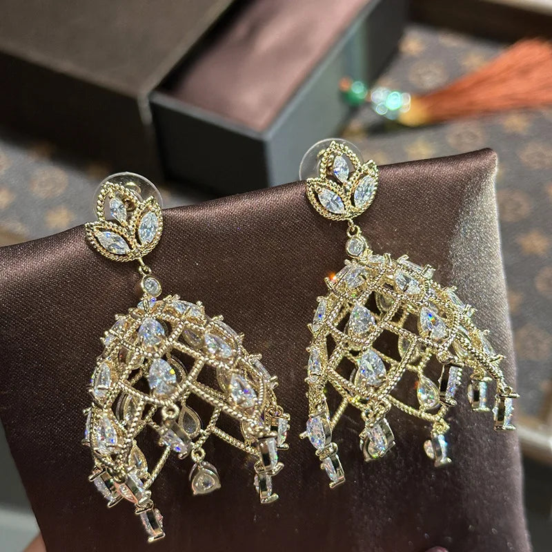 Vintage Gold Color AAA Zircon Bridal Earrings Cubic Zirconia Wedding Earring For Women Bride Accessories Birthday Gifts Jewelry