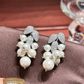 Leaf Pearl Zircon Bridal Earrings Silver Color Zirconia Wedding Earring For Brides Bridesmaids Accessories Women Gift Jewelry a