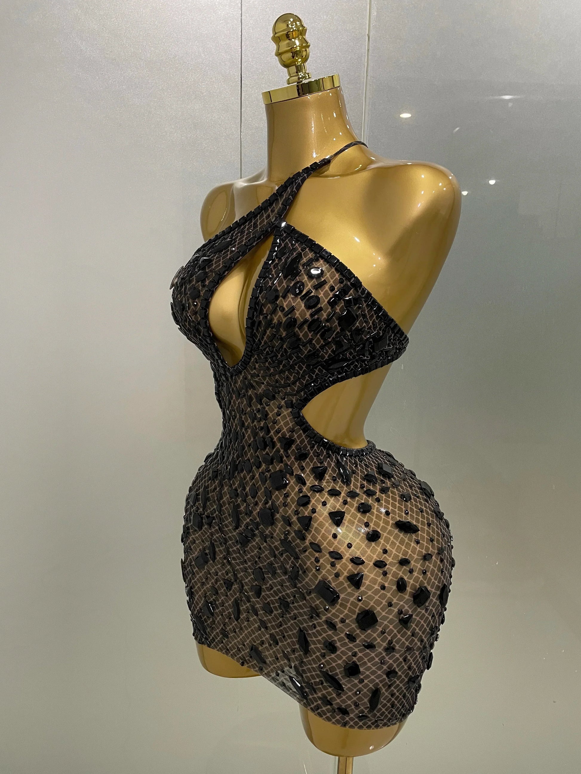 Luxury Sexy Backless Hollow Out Sparkle Diamond Evening Prom Women Birthday Celebrate Stage Nightclub Outfit
