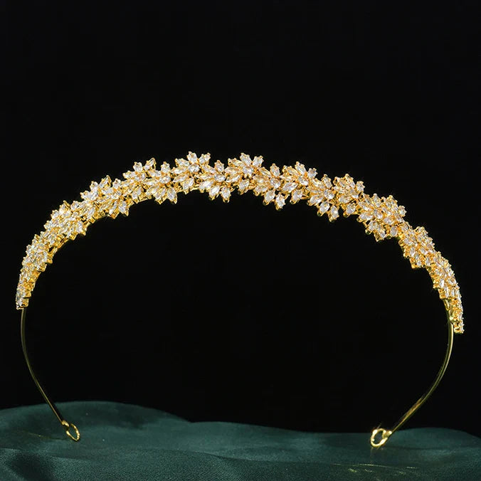 Zirconia Tiara Crown Gold Silver Color Headbands Brides Birthday Gift Zircon Headpieces Wedding Hair Accessories Bridal Jewelry gold color a