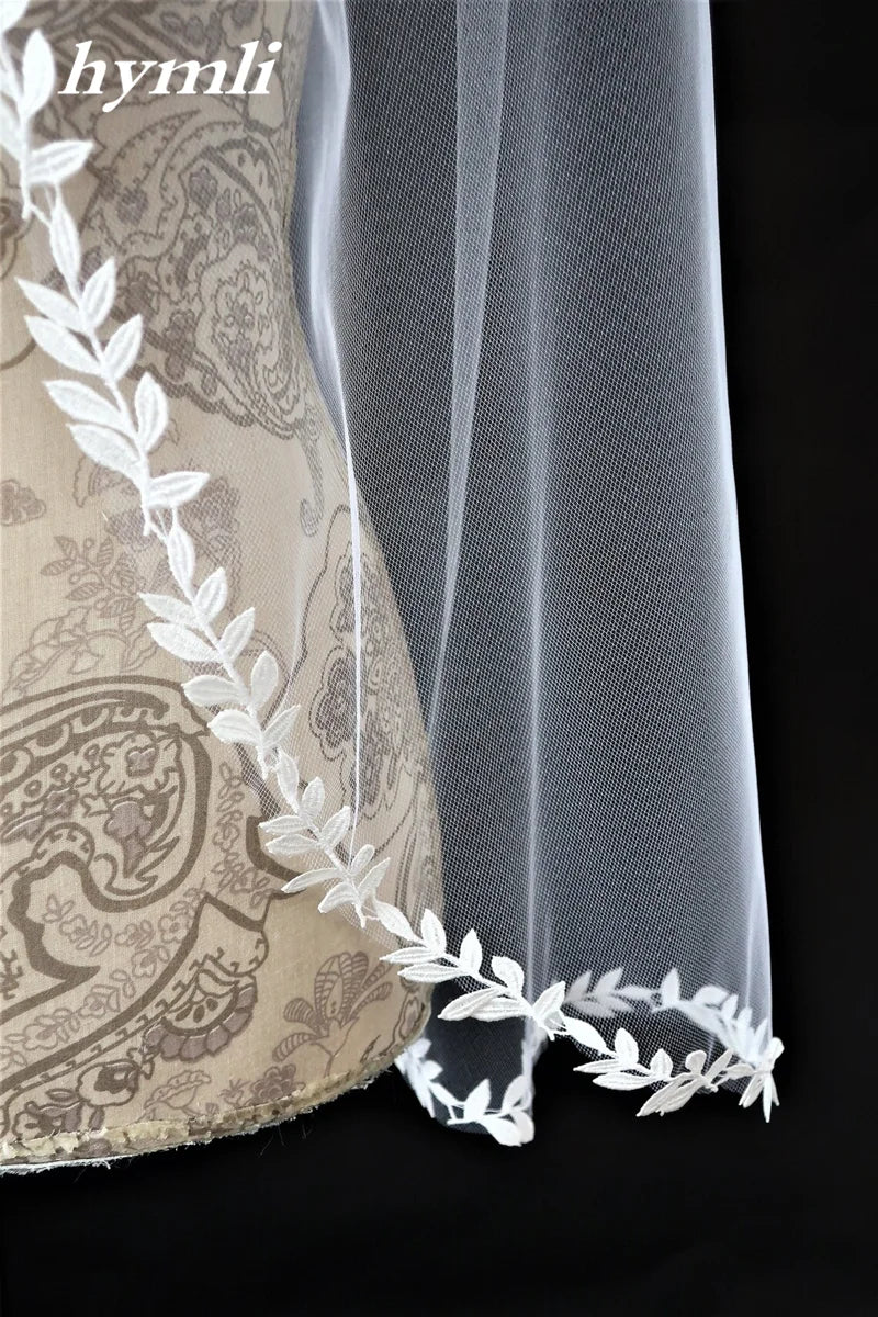 Leaf Lace Wedding veil Fingertip Length Bridal Veil in White , Ivory