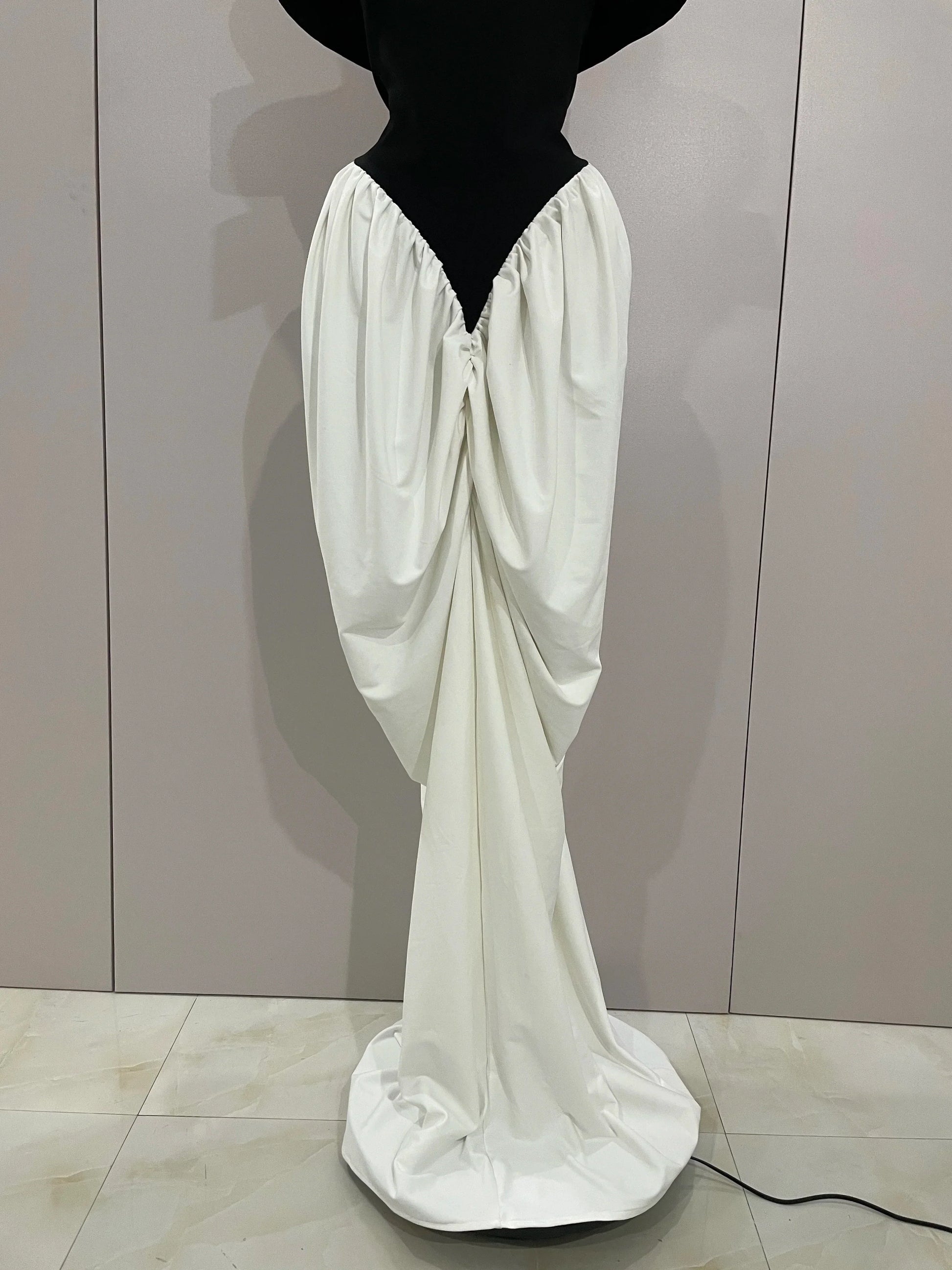 Sexy V Neck off-The-Shoulder Black And White Splicing Mermaid Floor-length dress Women Formal Evening Birthday Party Dress