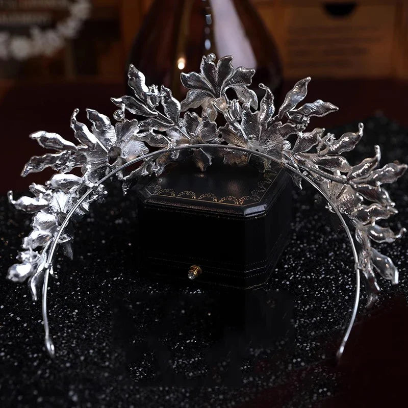Flower Leaf Tiaras and Crowns Rhinestones Zircon Diadem Brides Pageant Prom Headpiece Bridal Jewelry Wedding Hair Accessories