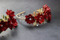 Red Flower Headband Hairband Crystal Headpiece Headwear For Bride Tiara Crown Headdress Bridal Jewelry Wedding Hair Accessories