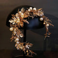Wedding Hair Accessories Leaf Pearl Headband Gold Color Baroque Vintage Hairband For Bride Women Headpieces Crown Bridal Jewelry a