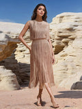 Tassel Patchwork Party Fashion Midi Dress Women Summer Sleeveless Solid High Street Ladies Vestidos