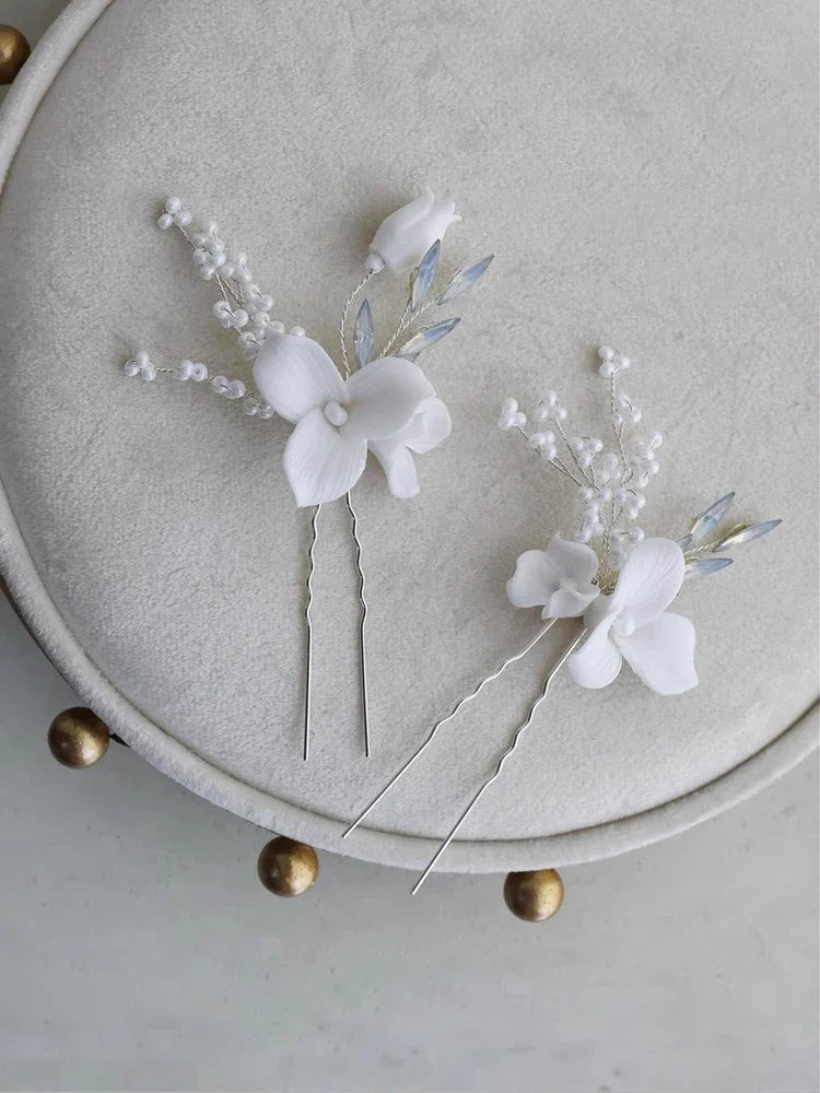 Wedding Accessories Porcelain Flower Head Piece Opal Gold Silver Color Hairpin Brides Bridesmaids Hair Clip Pin Bridal Jewelry silver color