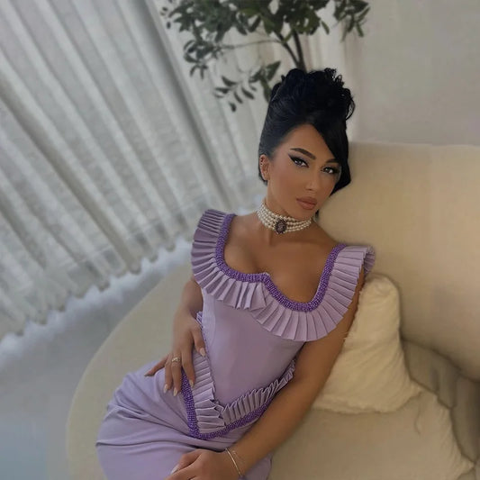 Women Celebrity Sexy O Neck Ruffles Purple Beading Maxi Long Bodycon Bandage Dress Elegant Evening Club Party Dress