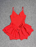Red Color Women Sleeveless Sexy V-Neck Bodycon Mini Bandage Dress Ruffles Fashion Celebrate Birthday Party Girls' Dress Vestido