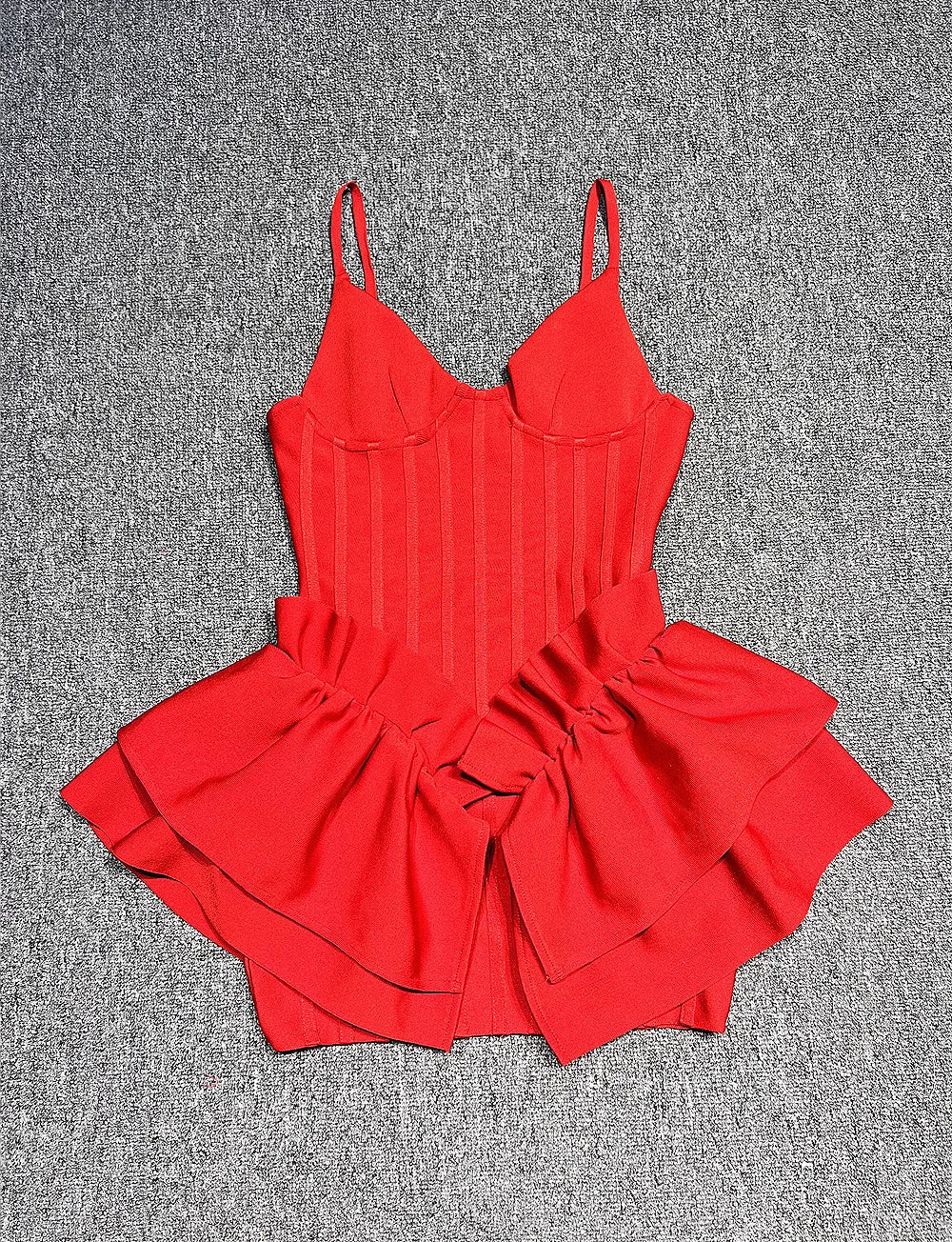 Red Color Women Sleeveless Sexy V-Neck Bodycon Mini Bandage Dress Ruffles Fashion Celebrate Birthday Party Girls' Dress Vestido