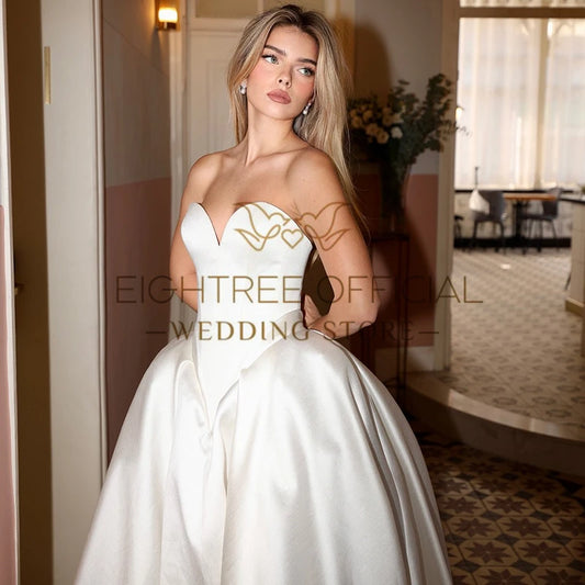 White A-Line Wedding Dresses Sweetheart Sweep Train Princess Bridal Dress Formal Wedding Ball Prom Gowns Customized