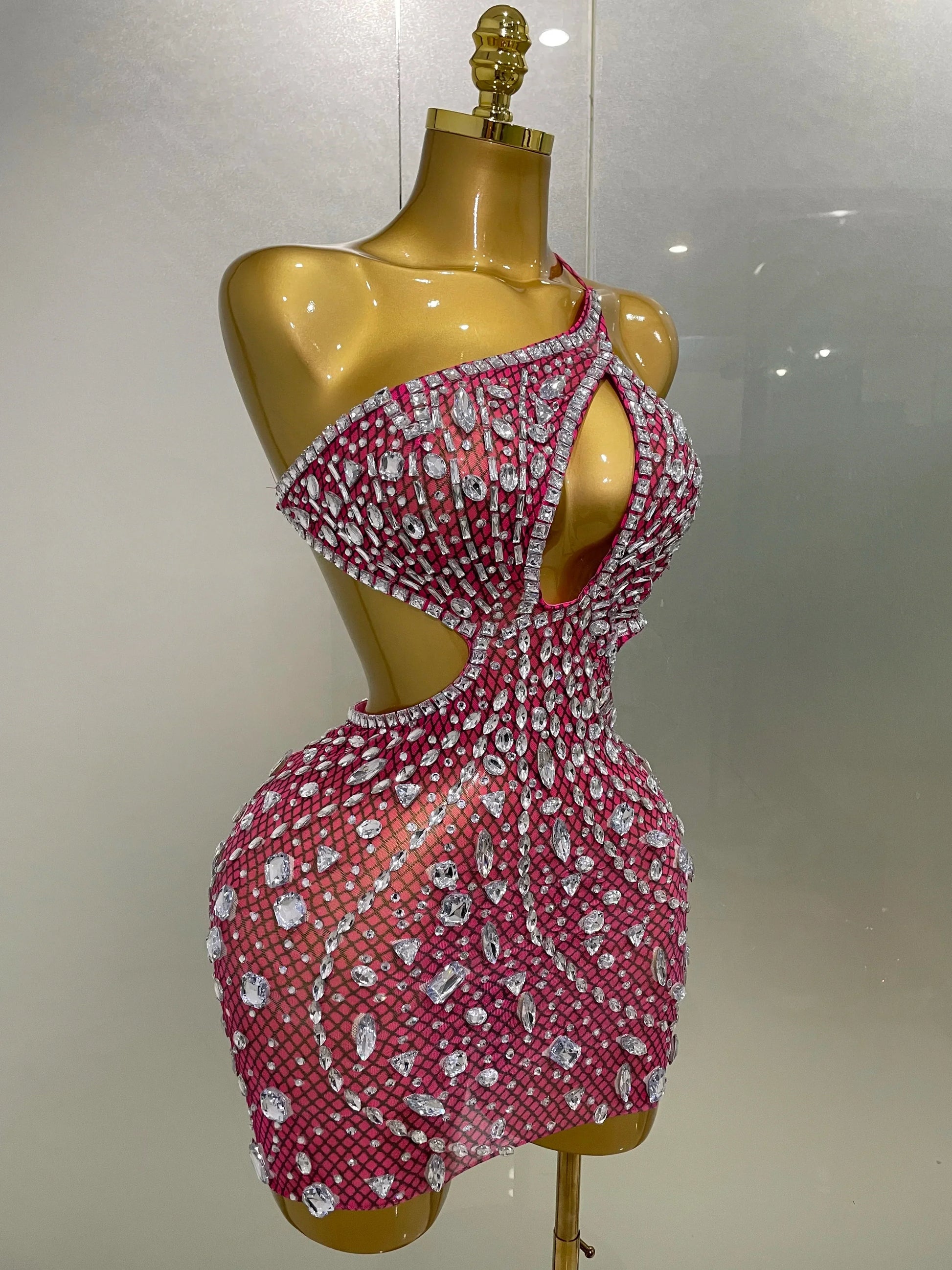 Luxury Sexy Backless Hollow Out Sparkle Diamond Evening Prom Women Birthday Celebrate Stage Nightclub Outfit