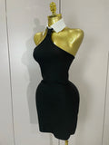 Sexy Backless White Shirt Collar Black Mini Bodycon Bandage Dress Women Elegant Evening Club Party Luxury Birthday Dresses