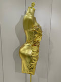 Sparkly Diamonds Crystal Sexy Mesh See Through Bodycon Mini Dress Women Birthday Party Celebrate Performance Costume