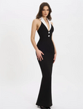 Arrival Black Color Women Sexy Halter Backless V-Neck Bodycon Long Bandage Maxi Dress High Street Elegant Evening Party Wear