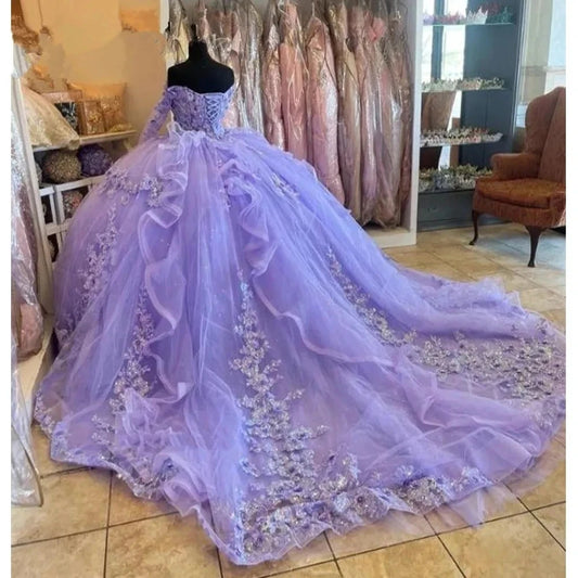 Luxury Glittering Lavender Quinceanera Dresses Birthday Party Prom Princess Ball Gown Vestidos De 15 Anos Corset