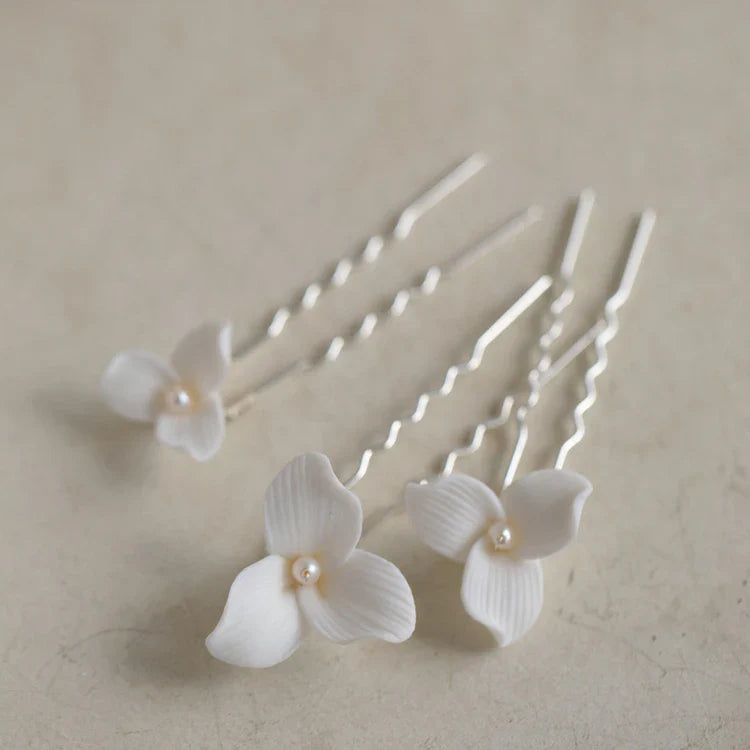 Porcelain Flower Hair Comb Pin Clip Silver Color Head Piece Brides Party Gift Flower Hairpins Wedding Accessories Bridal Jewelry c