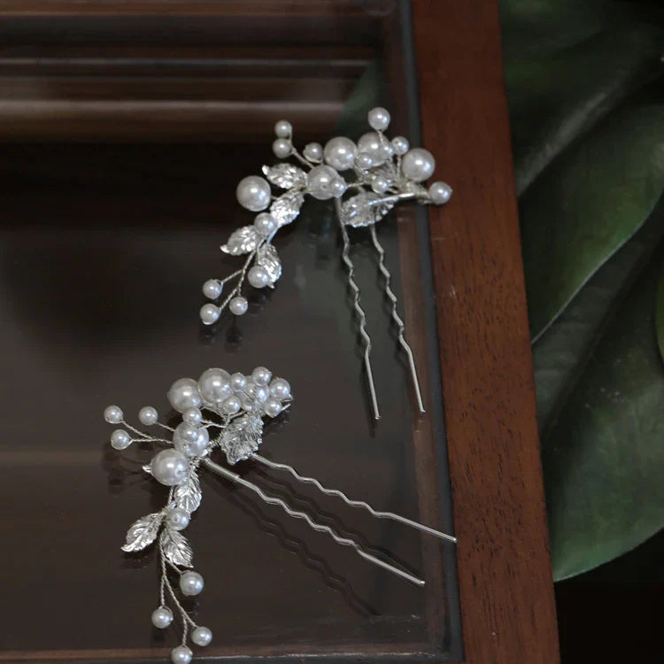 Wedding Accessories Pearl Head Piece Gold Silver Color Hair Pins Clips For Bridesmaids Brides Women Leaf Hairpins Bridal Jewelry silver color