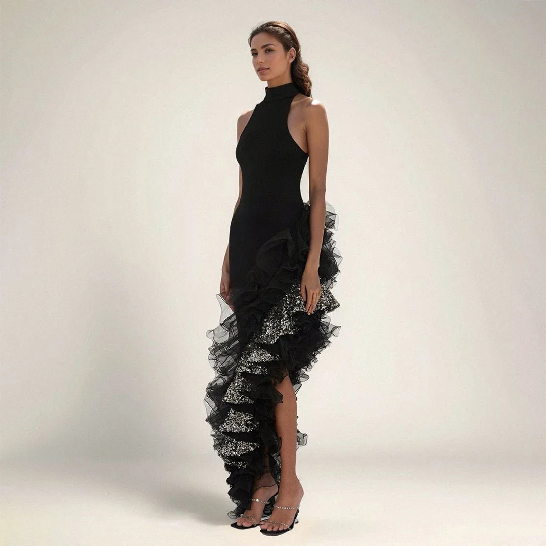 Women Sexy Off the Shoulder Shinning Ruffles Bodycon Bandage Long Dress Celebrate Fashion Evening Party Outfit