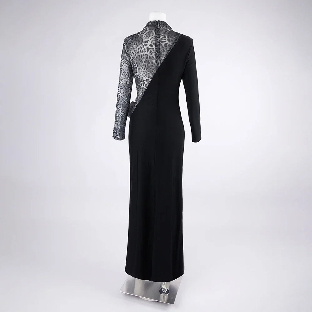 Women Fashion Long Sleeve Keyholes Florals Bodycon Long Maxi Dress Cotton Celebrate Evening Party Red Carpet Outfit