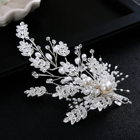 Wedding Accessories Pearl Rhinestones Hair Pin Clip Silver Color Hairpin For Brides Bridesmaids Leaf Head Piece Bridal Jewelry