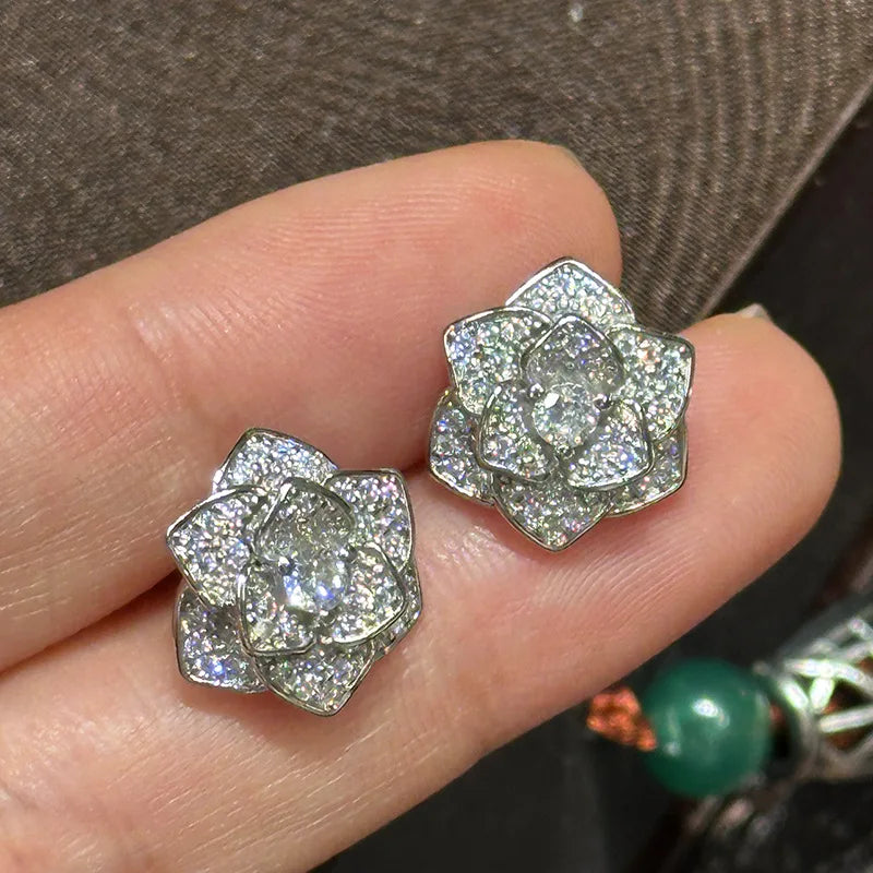 Luxury Rose Flower AAA Zircon Bridal Earrings Cubic Zirconia Wedding Earring For Bride Women Accessories Jewelry Party Dress