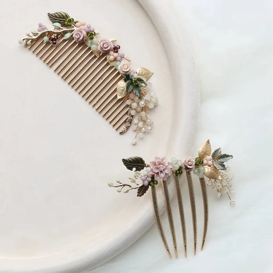 Vintage Gold Color Hair Comb Pin Flower Leaf Hairpin For Brides Bridesmaids Headpieces Wedding Accessories Bridal Hair Jewelry