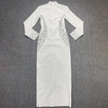 Black White Color Women Long Sleeve Shinning Rhinestones Bodycon Long Bandage Dress Evening Party Celebrate Outfit Vestido