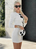 2024 Women Sequined Bead Flower Elegant Dress O-Neck Long Sleeved Bodycon Mini White Dress Celebrity Cocktail Party Vestidos