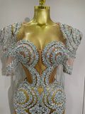 Sparkly Rhinestones Sequins Sexy Mesh Tassels Cape Short Dress Women Evening Birthday Party Nightclub Stage Costume