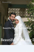 Simple Wedding Dress For Women Off-Shoulder Muslim With Flowers A-Line Pure Plain Satin Vestidos New White Split Bridal Gown