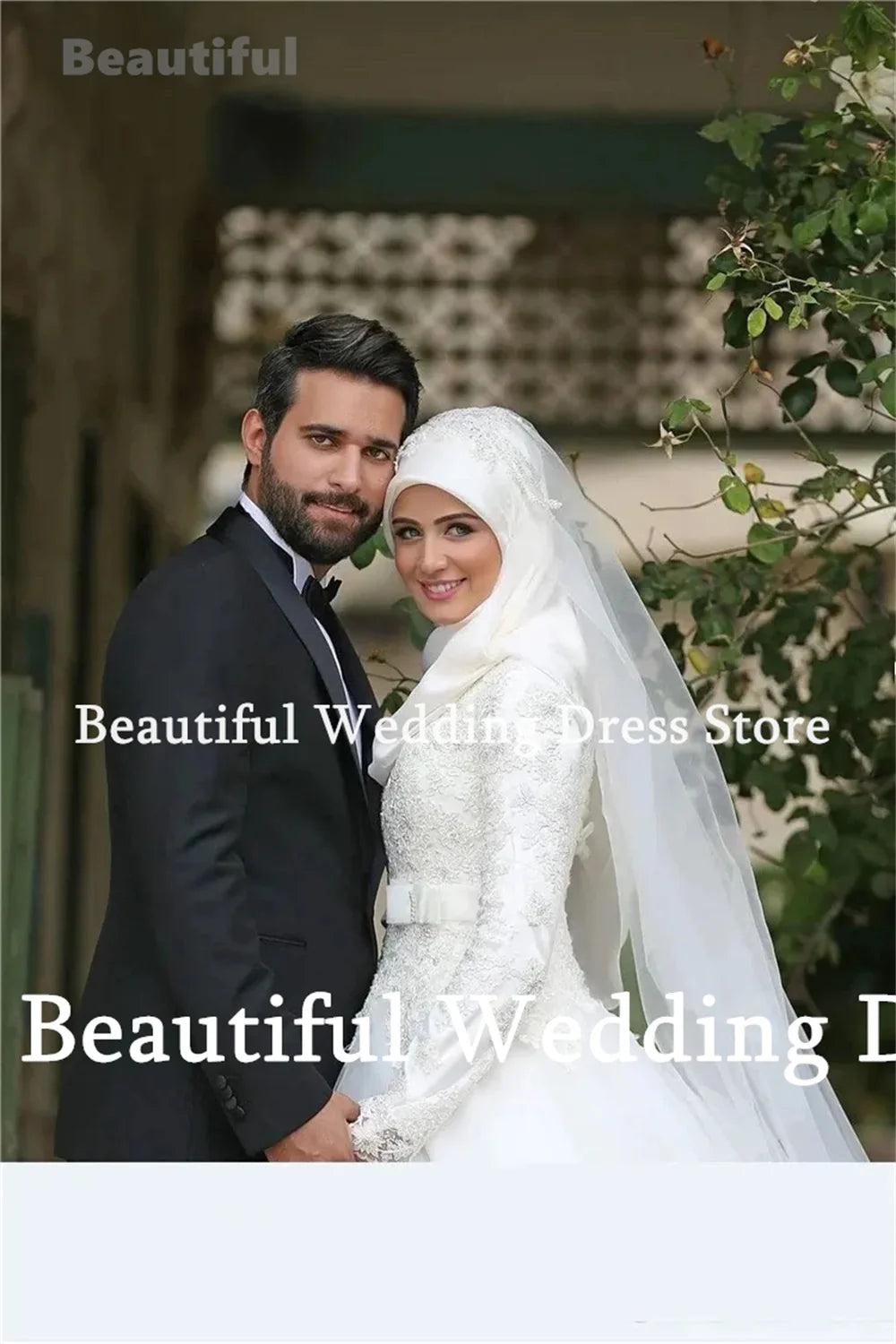 Simple Wedding Dress For Women Off-Shoulder Muslim With Flowers A-Line Pure Plain Satin Vestidos New White Split Bridal Gown
